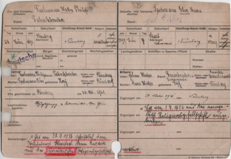 Einwohnermeldekartei Vorderseite