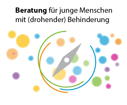 Grafik mit dem Schriftzug Beratung für junge Menschen mit (drohender) Behinderung