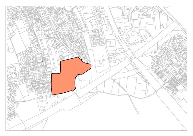  Farbige Fläche beschreibt den Bereich vom Bebauungsplan